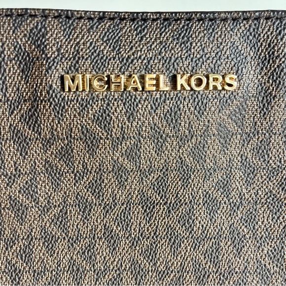 Michael Kors Nicole Large Brown Signature Logo and Merlot Leather Trim Crossbody - Picture 7 of 16